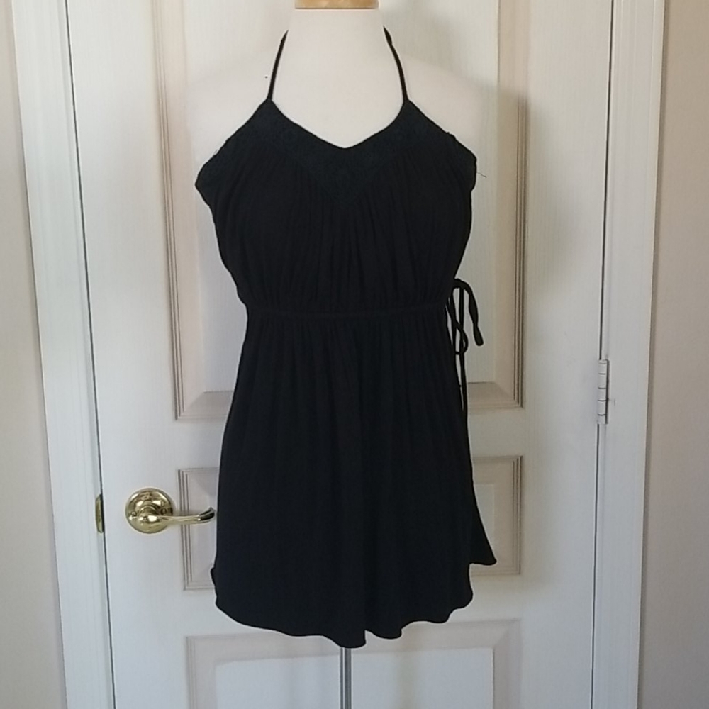 Sky Black Crochet Halter Dress